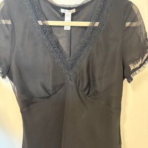 Vintage Y2K Old Navy Black Empire Waist Ballerina Babydoll Top Blouse Sheer